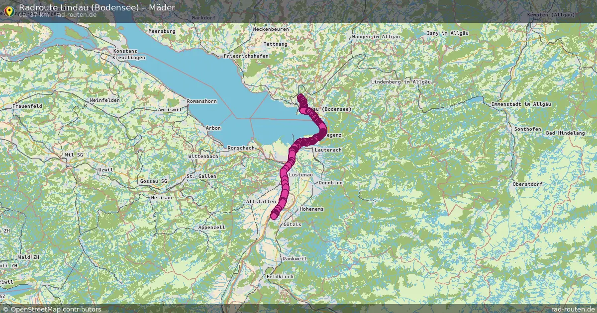 Fahrradroute von Lindau (Bodensee) nach Mäder