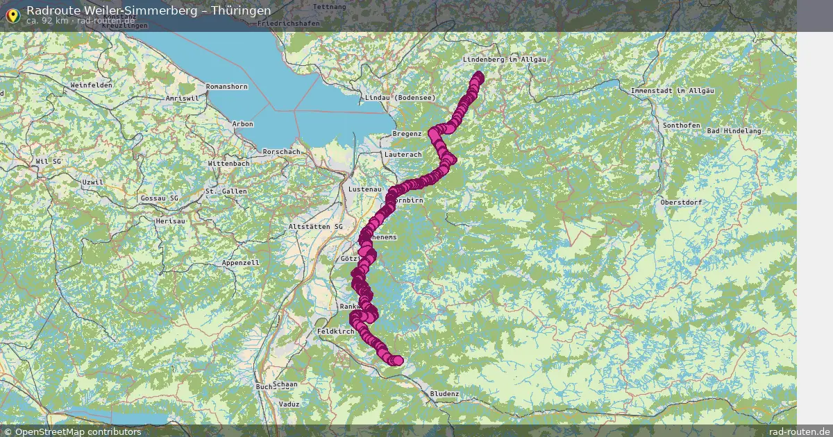 Fahrradroute Weiler-Simmerberg – Thüringen (92 km) – Rad-Routen.de