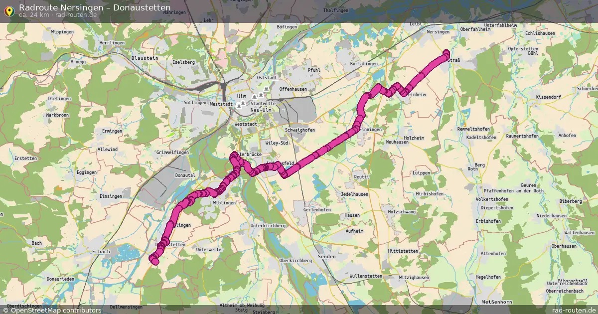Fahrradroute von Nersingen nach Donaustetten