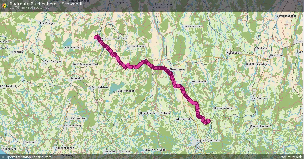Fahrradroute Buchenberg – Schwendi (74 km) – Rad-Routen.de