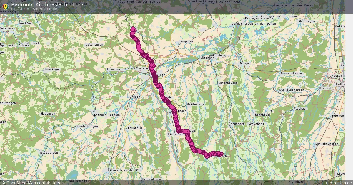 Fahrradroute Kirchhaslach – Lonsee (73 km) – Rad-Routen.de