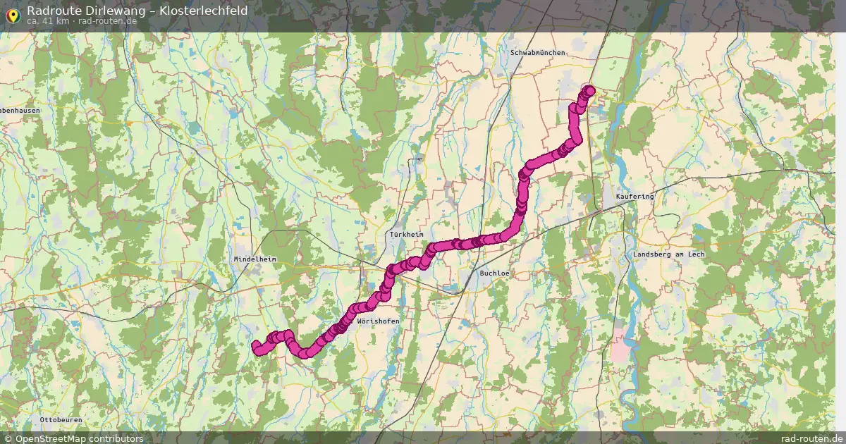 Fahrradroute Dirlewang – Klosterlechfeld (41 km) – Rad-Routen.de