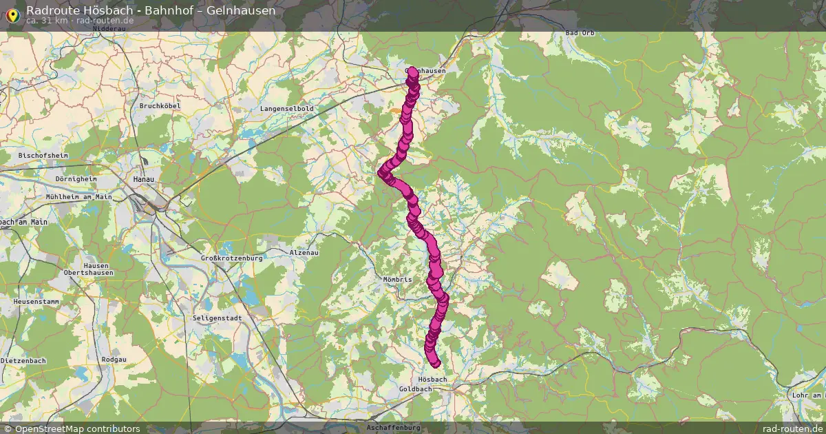 Fahrradroute Hösbach - Bahnhof – Gelnhausen (31 km) – Rad-Routen.de