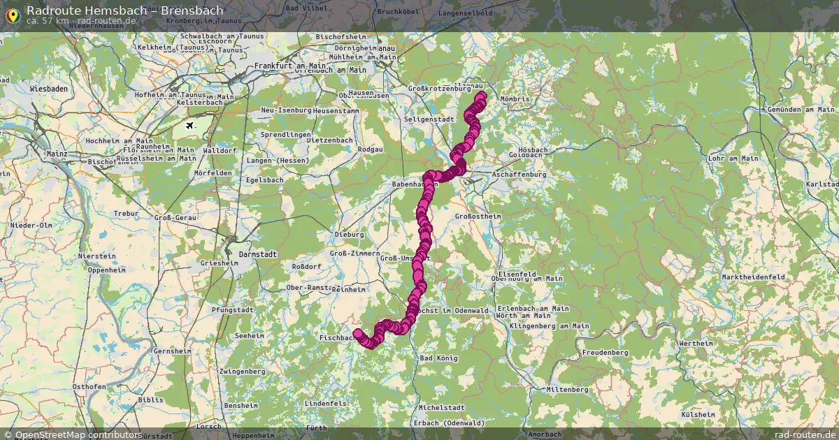 Fahrradroute Hemsbach – Brensbach (57 km) – Rad-Routen.de