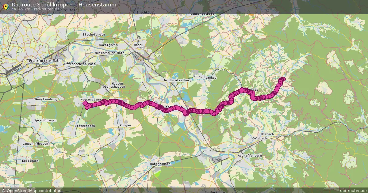 Fahrradroute Schöllkrippen – Heusenstamm (45 km) – Rad-Routen.de