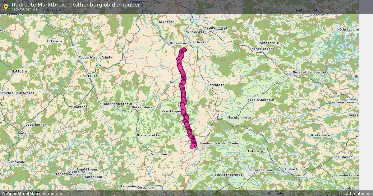 Fahrradroute von Marktbreit nach Rothenburg ob der Tauber
