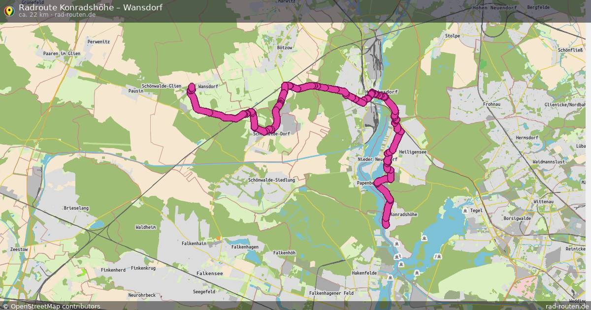 Fahrradroute von Konradshöhe nach Wansdorf