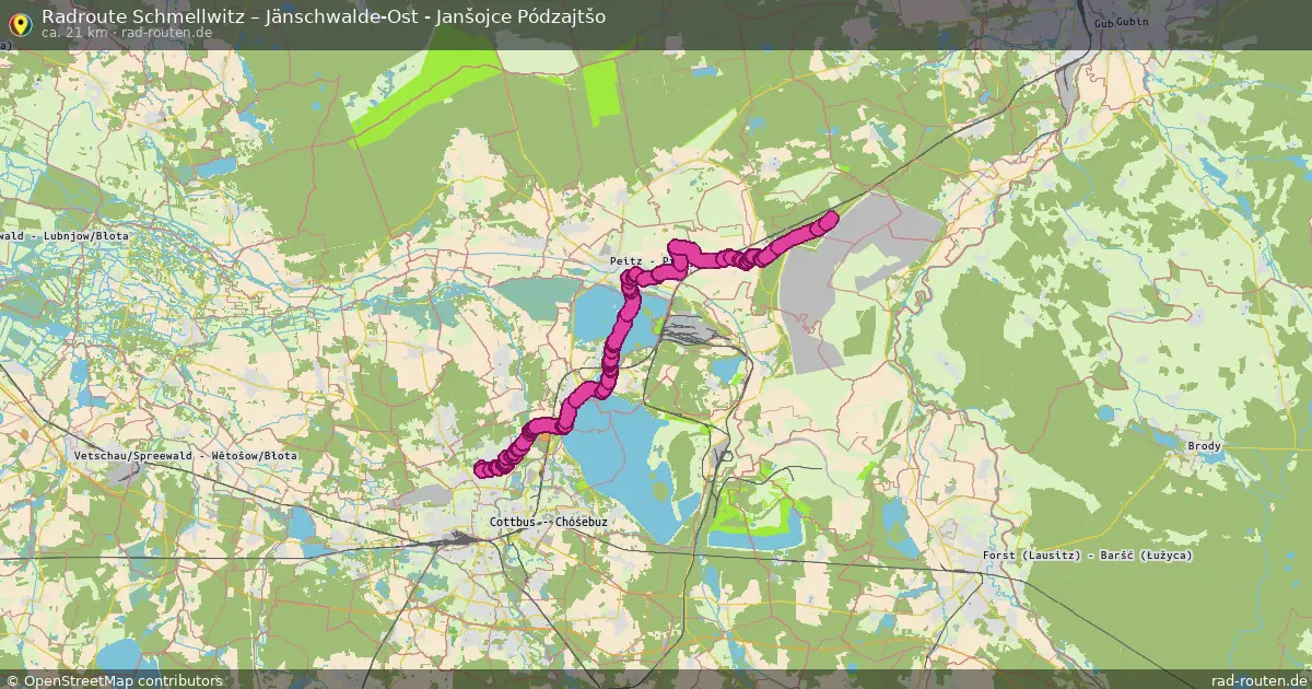 Fahrradroute Schmellwitz – Jänschwalde-Ost - Janšojce Pódzajtšo (21 km) – Rad-Routen.de