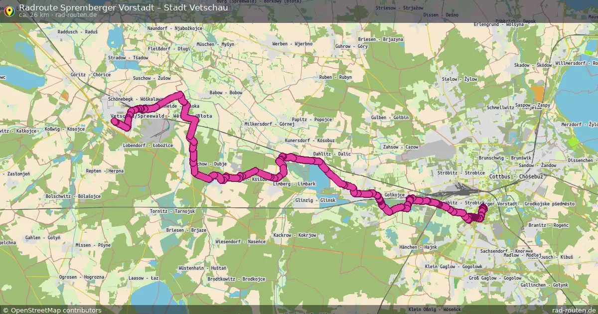 Fahrradroute Spremberger Vorstadt – Stadt Vetschau (27 km) – Rad-Routen.de