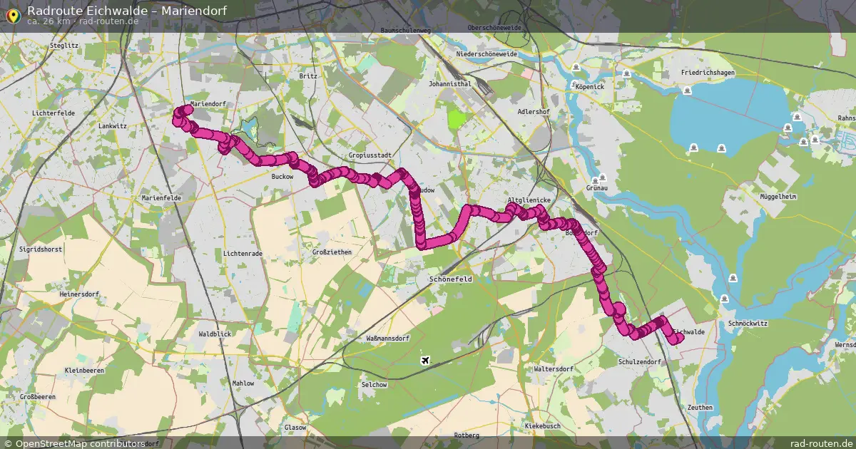 Fahrradroute von Eichwalde nach Mariendorf