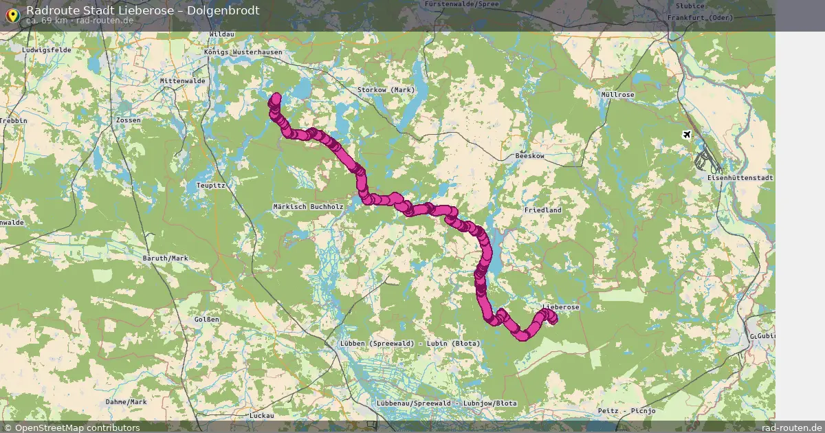 Fahrradroute Stadt Lieberose – Dolgenbrodt (69 km) – Rad-Routen.de