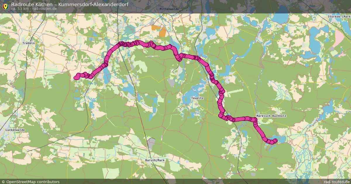Fahrradroute Köthen – Kummersdorf-Alexanderdorf (53 km) – Rad-Routen.de