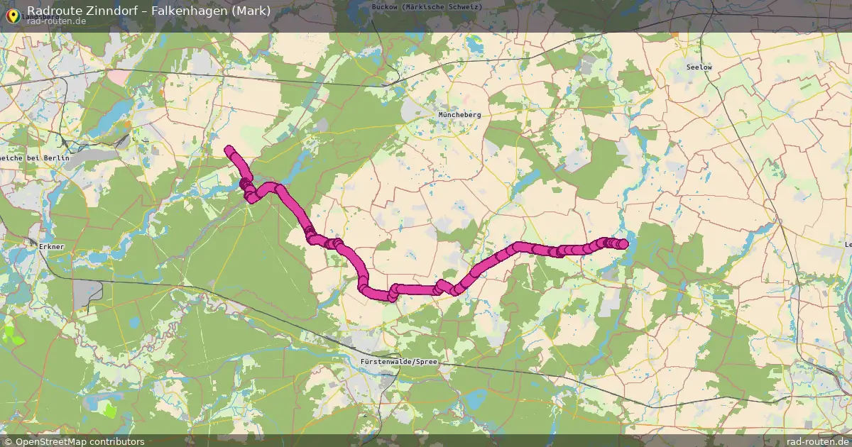 Fahrradroute von Zinndorf nach Falkenhagen (Mark)