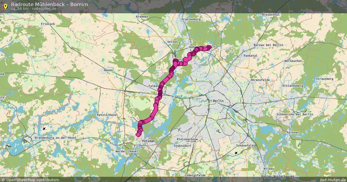 Fahrradroute Mühlenbeck – Bornim (58 km) – Rad-Routen.de