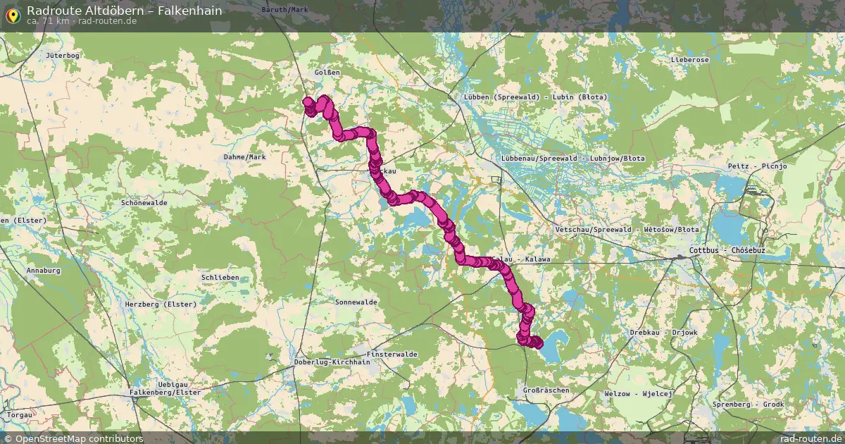 Fahrradroute Altdöbern – Falkenhain (71 km) – Rad-Routen.de