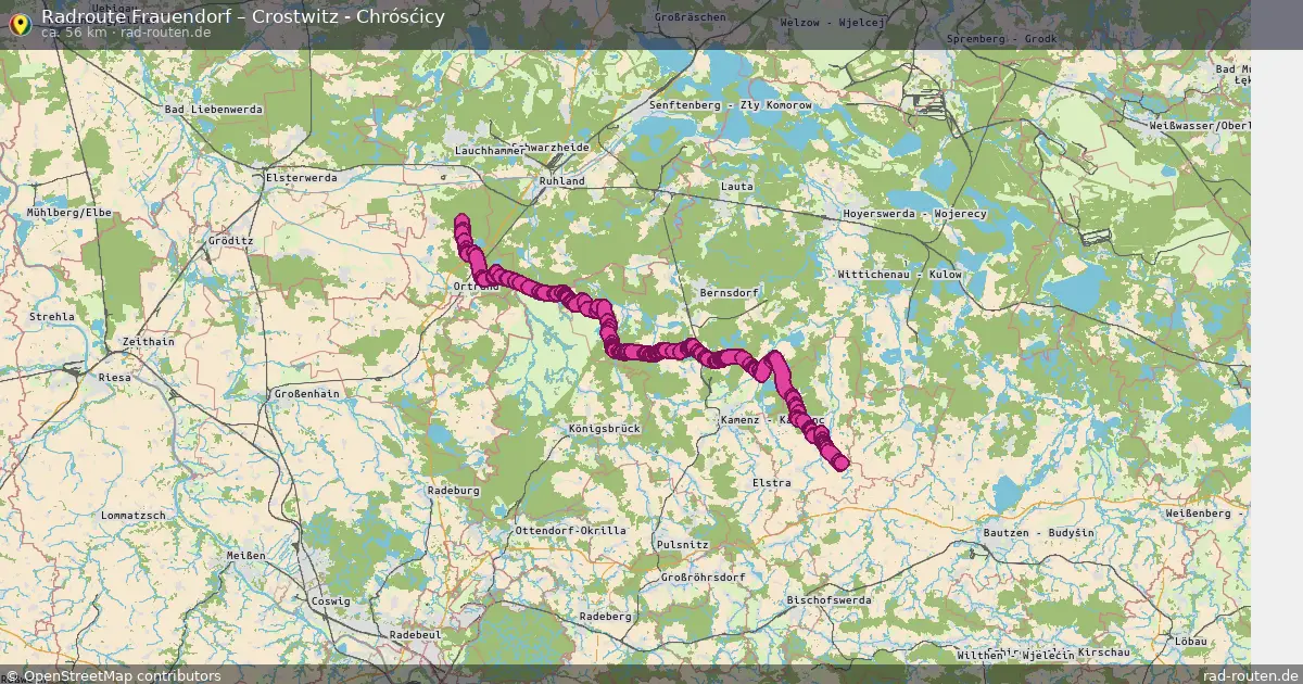 Fahrradroute Frauendorf – Crostwitz - Chrósćicy (56 km) – Rad-Routen.de