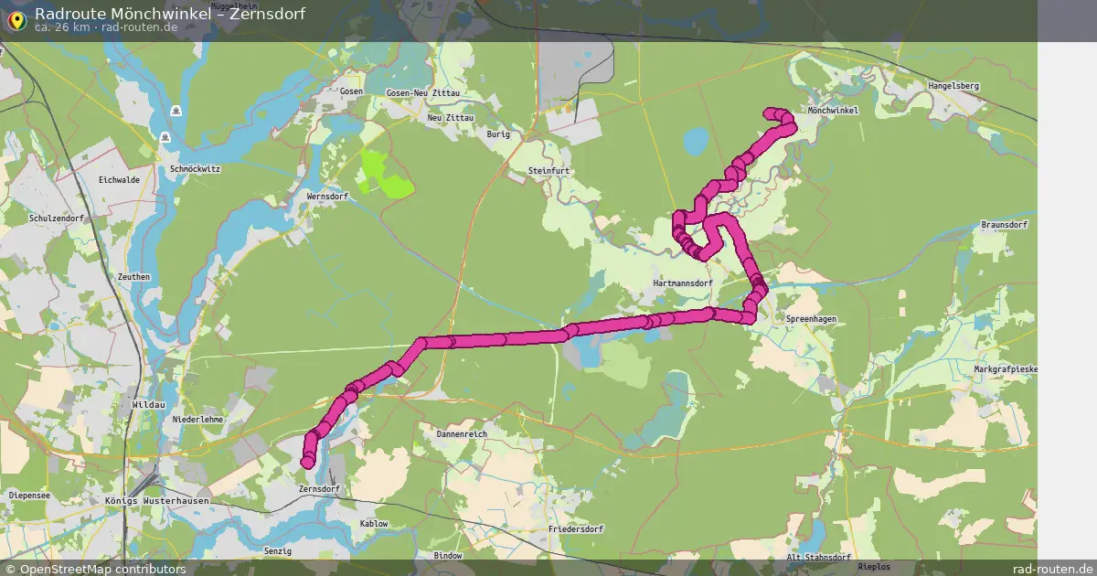 Fahrradroute Mönchwinkel – Zernsdorf (26 km) – Rad-Routen.de