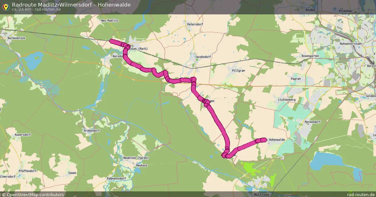 Fahrradroute Madlitz-Wilmersdorf – Hohenwalde (24 km) – Rad-Routen.de