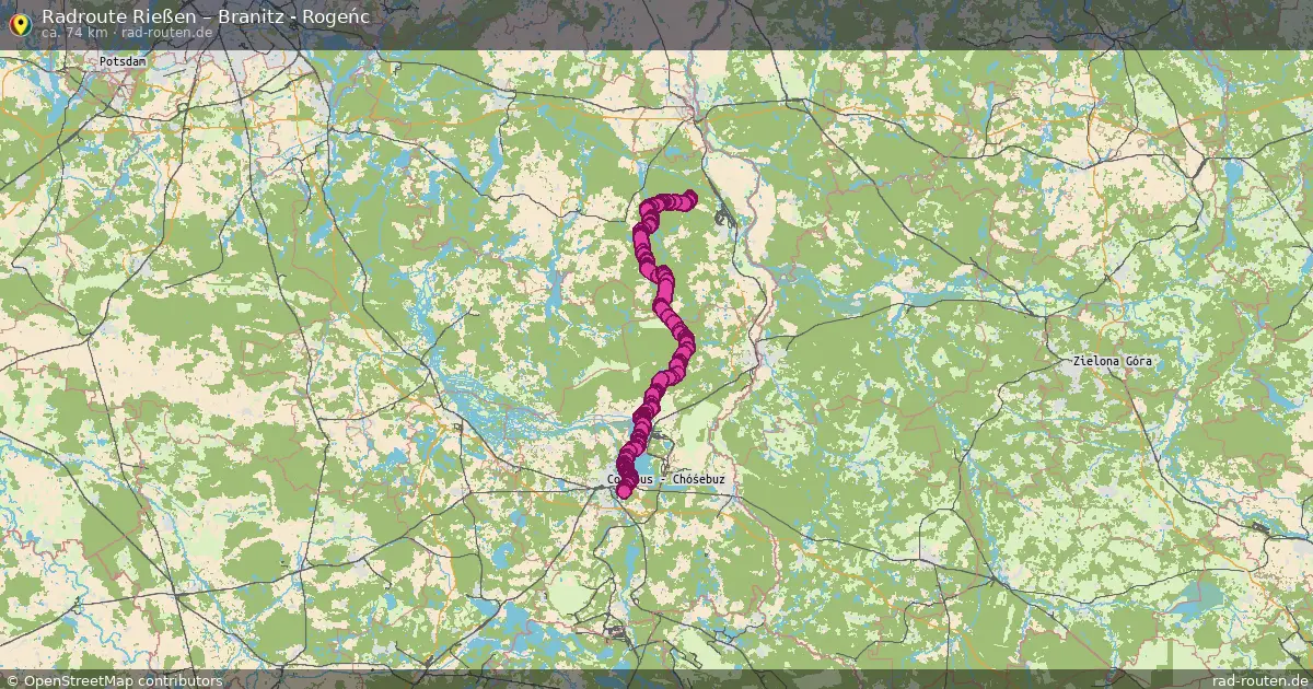 Fahrradroute Rießen – Branitz - Rogeńc (74 km) – Rad-Routen.de
