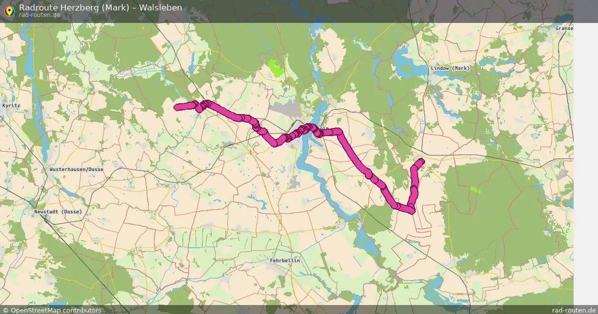 Fahrradroute von Herzberg (Mark) nach Walsleben