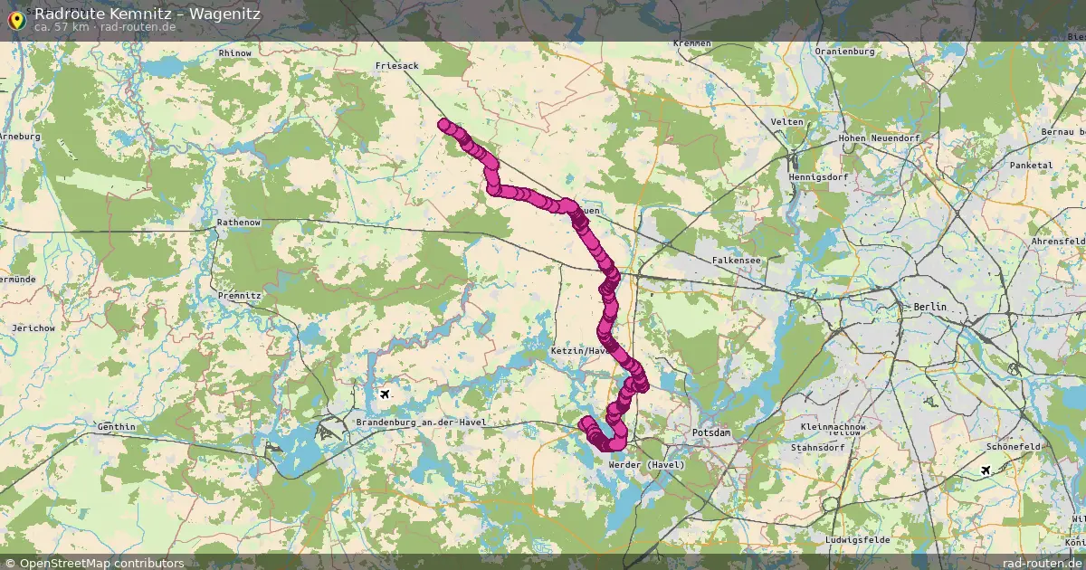 Fahrradroute Kemnitz – Wagenitz (57 km) – Rad-Routen.de
