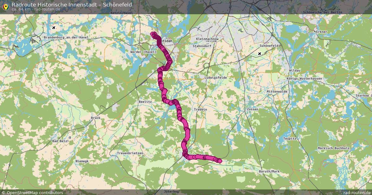 Fahrradroute Historische Innenstadt – Schönefeld (64 km) – Rad-Routen.de