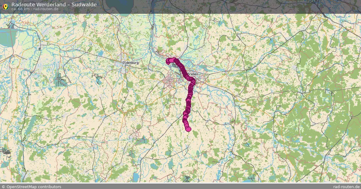 Fahrradroute von Werderland nach Sudwalde