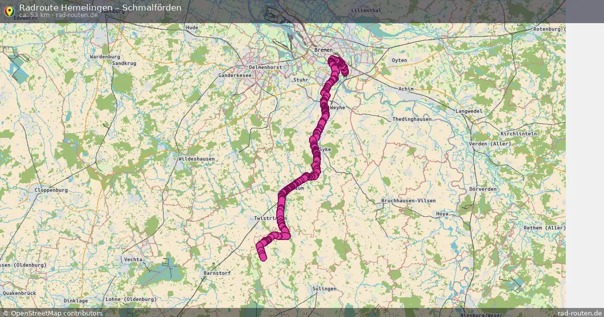 Fahrradroute Hemelingen – Schmalförden (53 km) – Rad-Routen.de