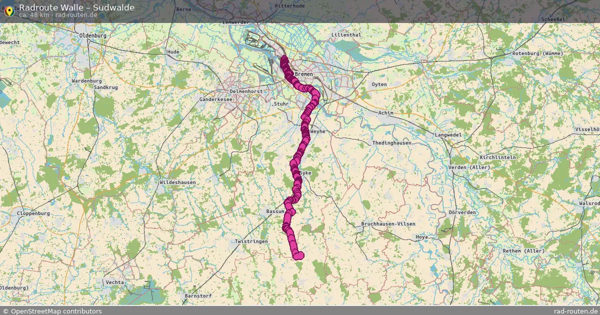 Fahrradroute von Walle nach Sudwalde