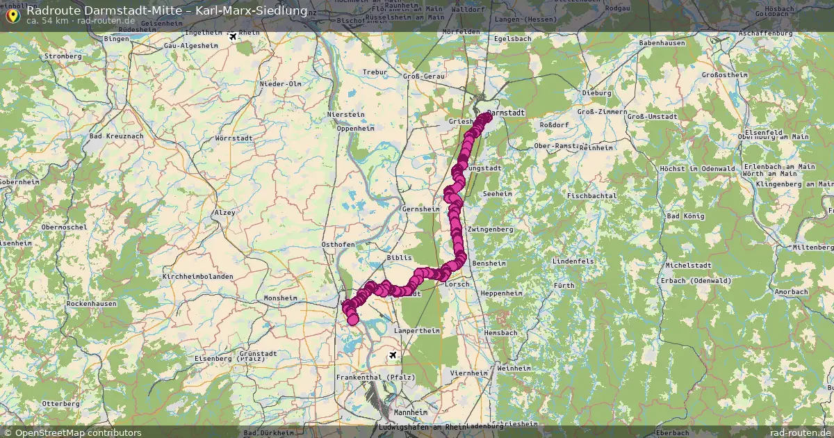 Fahrradroute Darmstadt-Mitte – Karl-Marx-Siedlung (54 km) – Rad-Routen.de