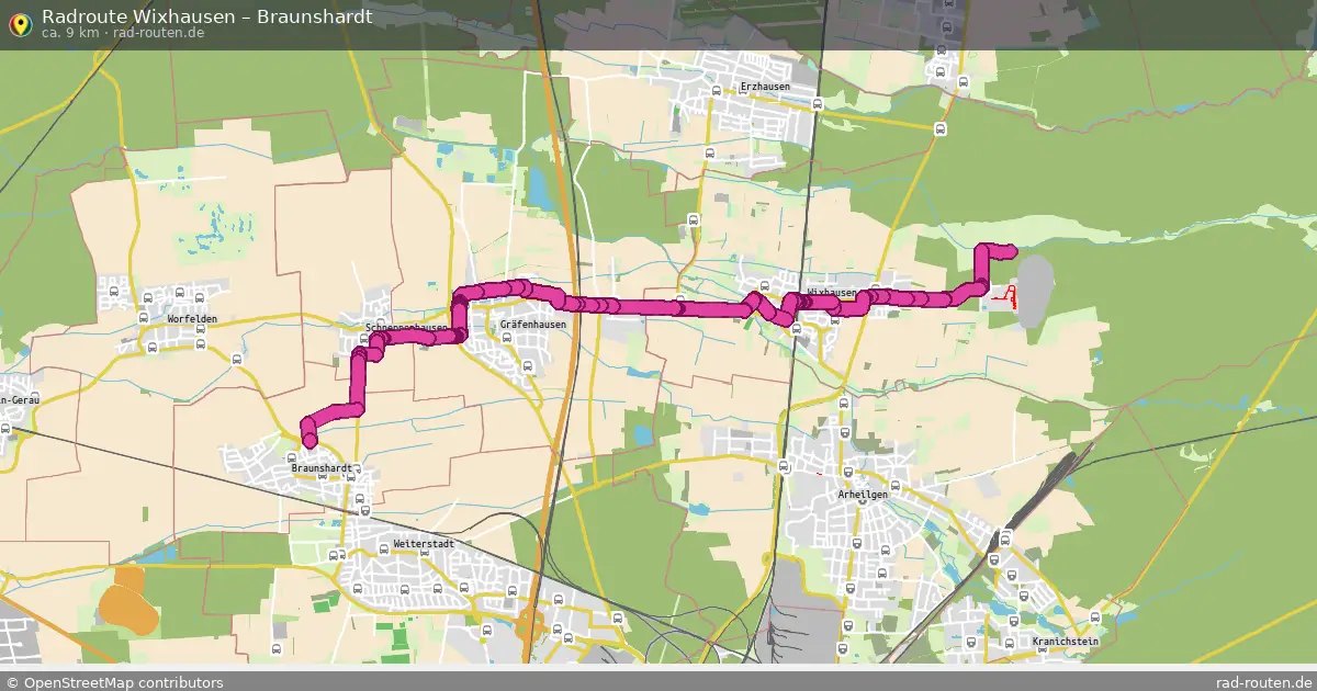 Fahrradroute Wixhausen – Braunshardt (9 km) – Rad-Routen.de