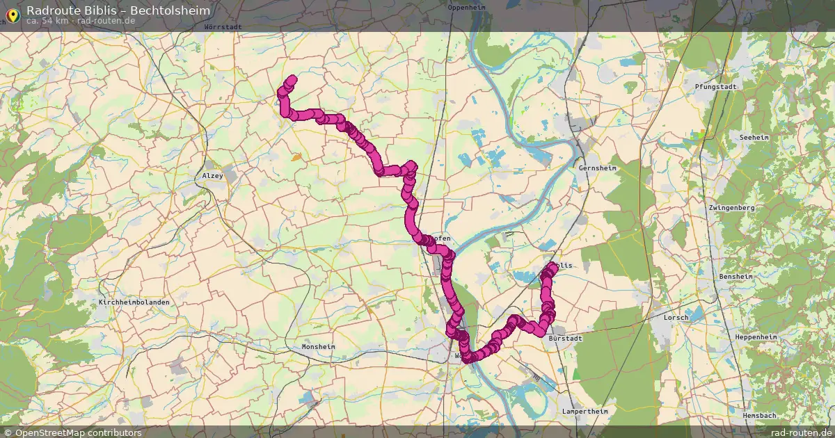Fahrradroute Biblis – Bechtolsheim (54 km) – Rad-Routen.de