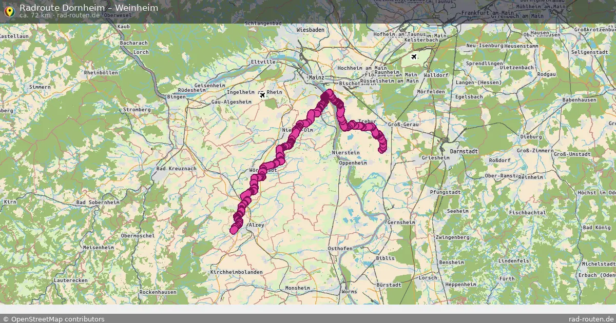 Fahrradroute Dornheim – Weinheim (72 km) – Rad-Routen.de