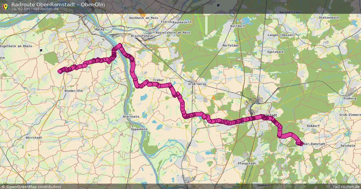 Fahrradroute Ober-Ramstadt – Ober-Olm (60 km) – Rad-Routen.de