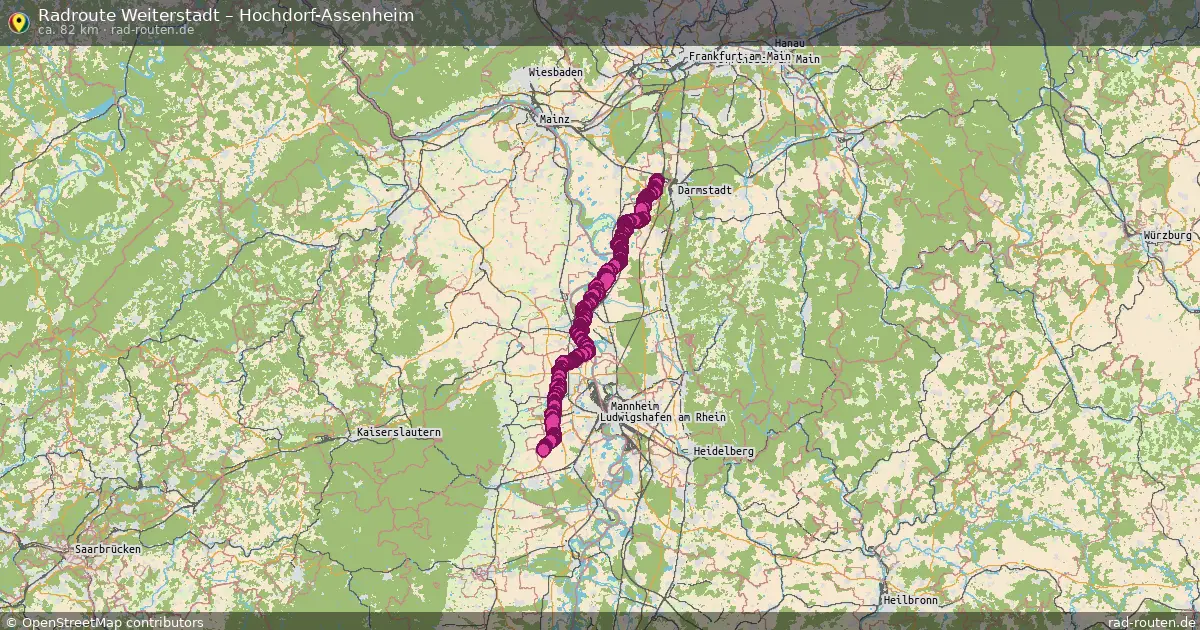 Fahrradroute Weiterstadt – Hochdorf-Assenheim (82 km) – Rad-Routen.de