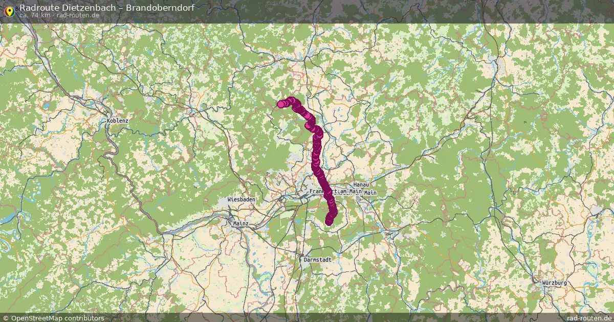 Fahrradroute Dietzenbach – Brandoberndorf (74 km) – Rad-Routen.de