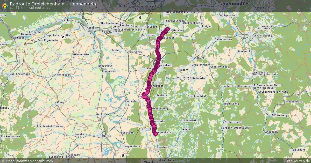 Fahrradroute Dreieichenhain – Heppenheim (51 km) – Rad-Routen.de