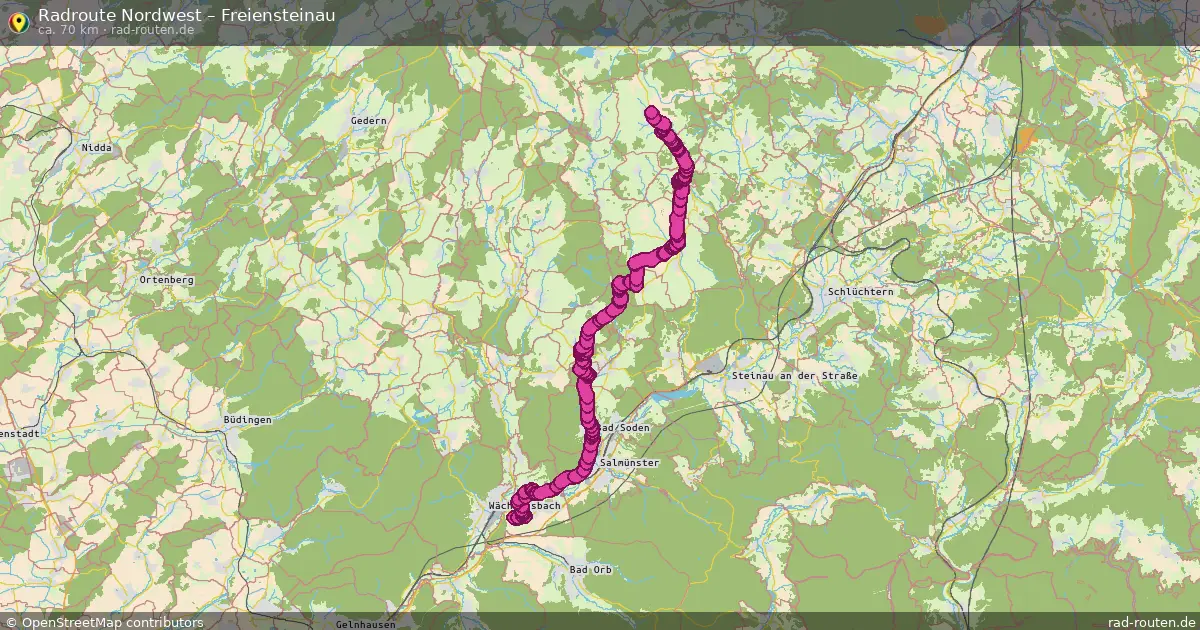 Fahrradroute Nordwest – Freiensteinau (70 km) – Rad-Routen.de