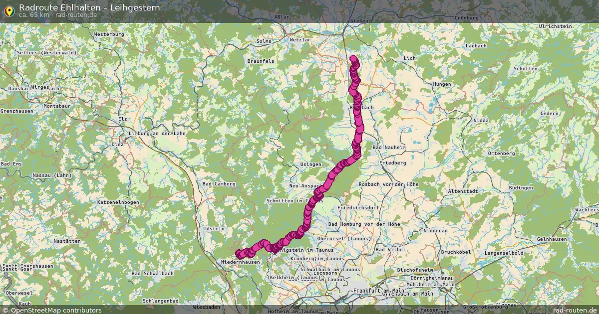 Fahrradroute Ehlhalten – Leihgestern (65 km) – Rad-Routen.de