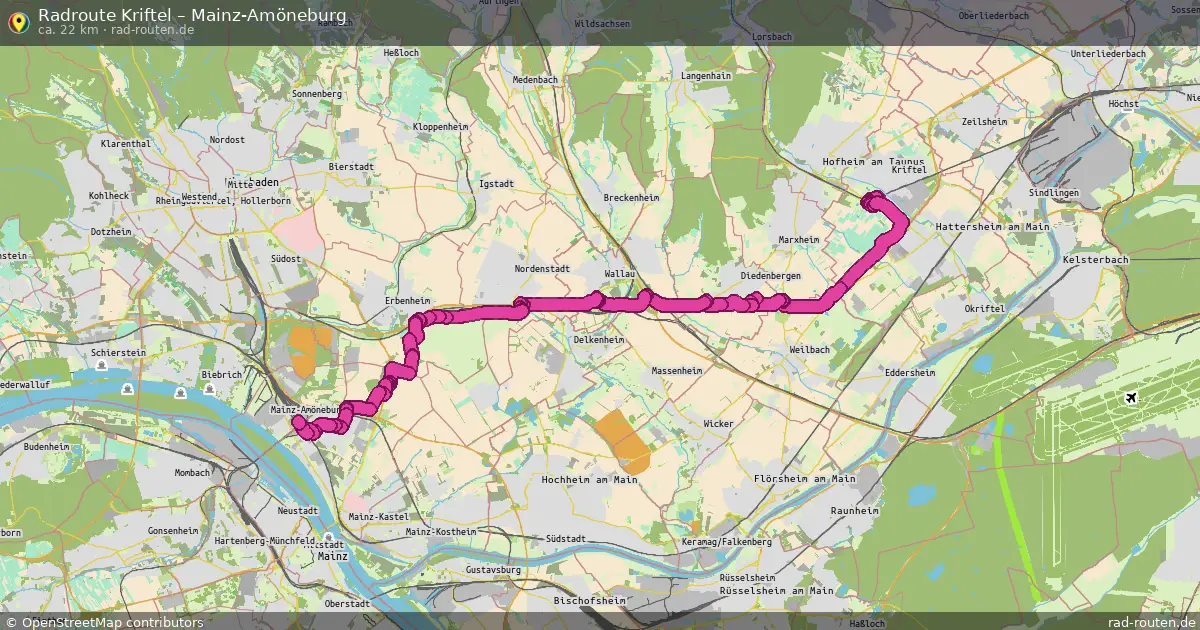 Fahrradroute Kriftel – Mainz-Amöneburg (22 km) – Rad-Routen.de