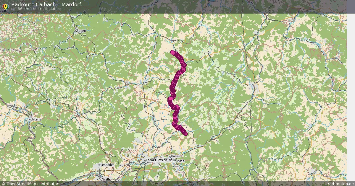 Fahrradroute von Calbach nach Mardorf
