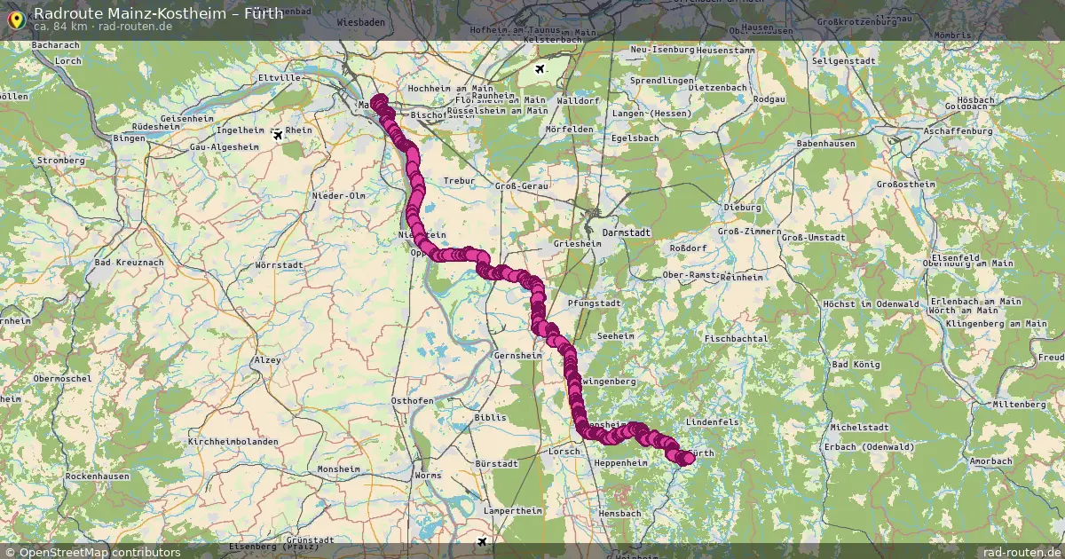 Fahrradroute Mainz-Kostheim – Fürth (84 km) – Rad-Routen.de
