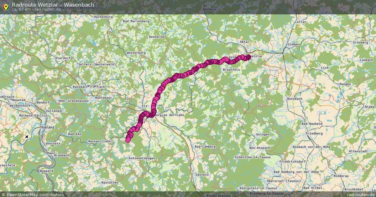 Fahrradroute Wetzlar – Wasenbach (67 km) – Rad-Routen.de