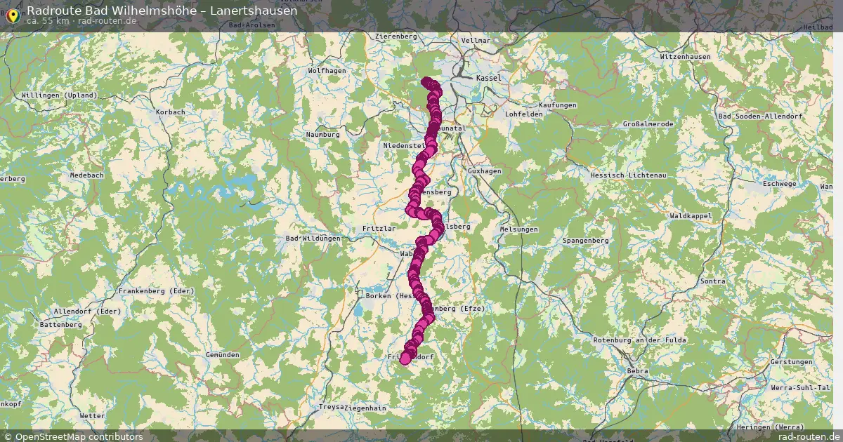 Fahrradroute Bad Wilhelmshöhe – Lanertshausen (55 km) – Rad-Routen.de