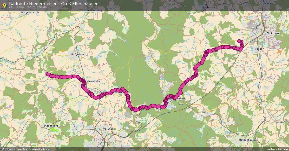 Fahrradroute Niedermeiser – Groß Ellershausen (57 km) – Rad-Routen.de