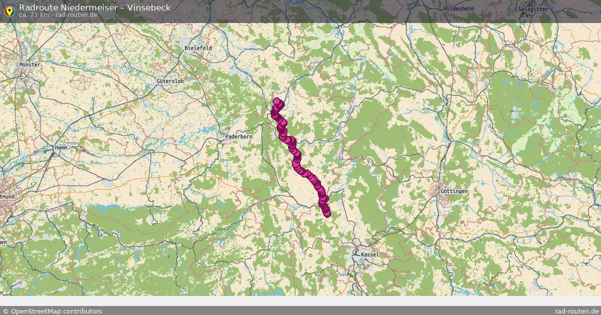 Fahrradroute Niedermeiser – Vinsebeck (71 km) – Rad-Routen.de