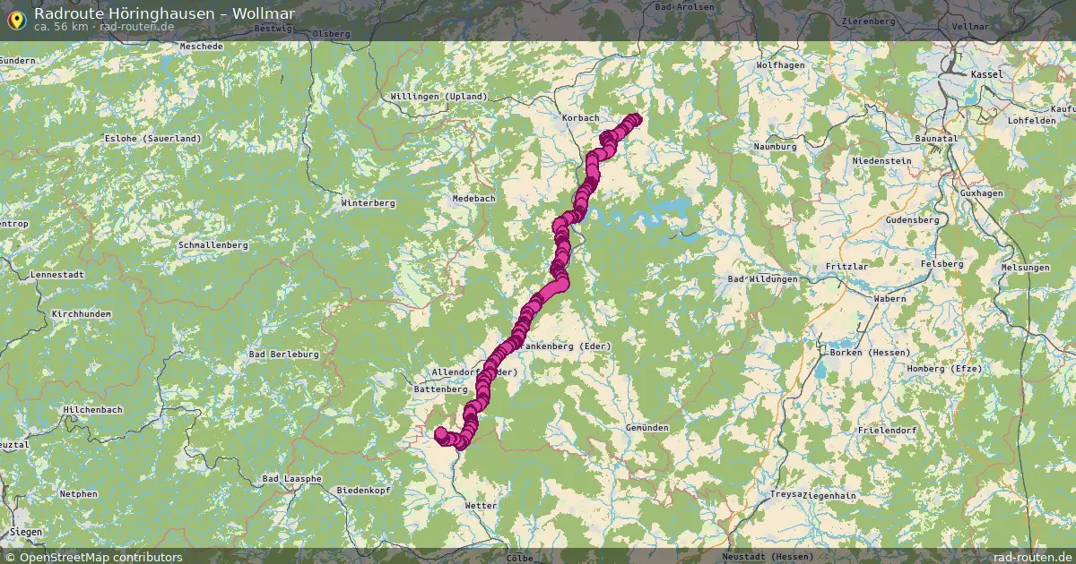 Fahrradroute Höringhausen – Wollmar (56 km) – Rad-Routen.de