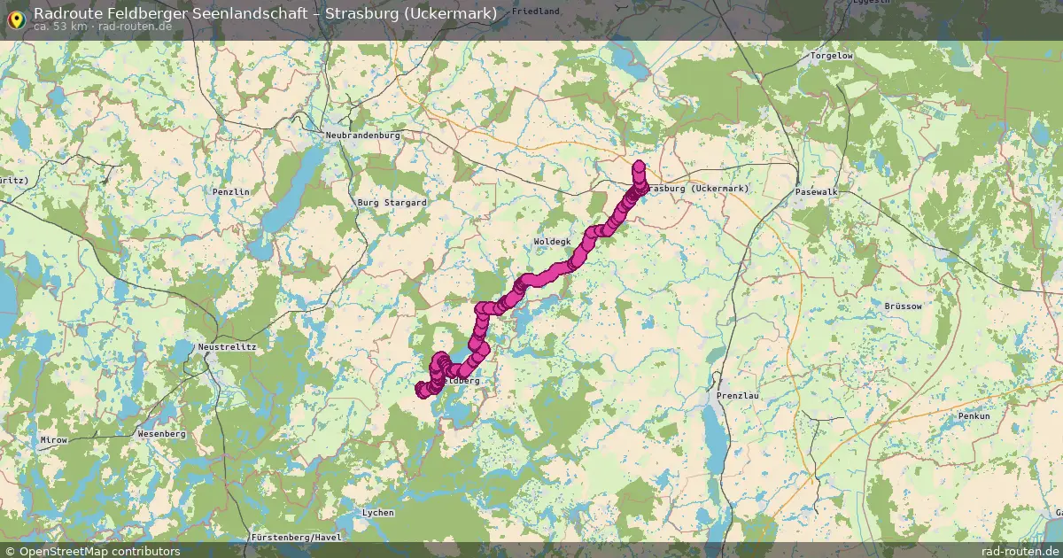 Fahrradroute von Feldberger Seenlandschaft nach Strasburg (Uckermark)
