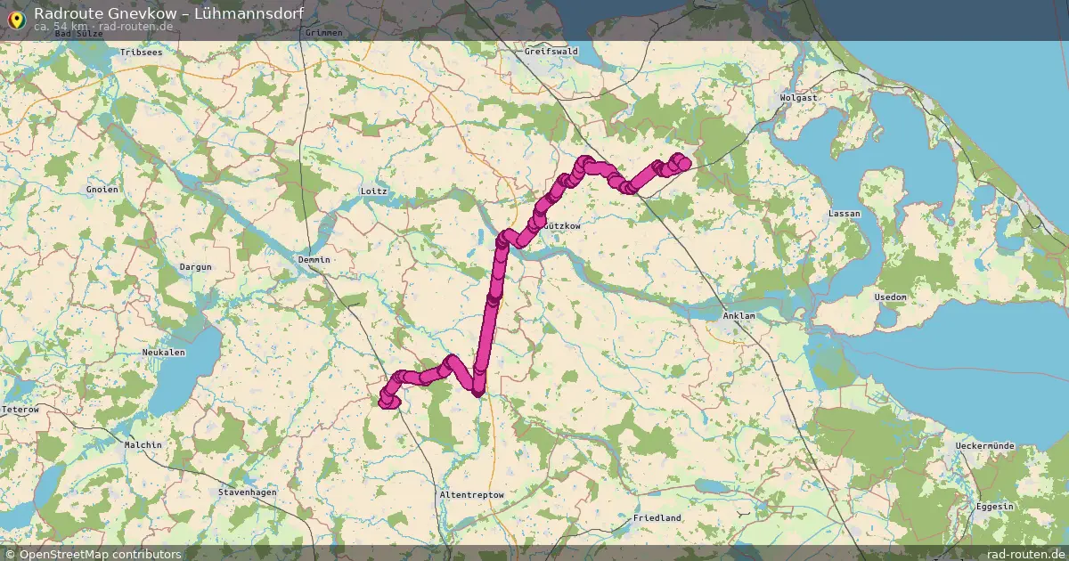Fahrradroute von Gnevkow nach Lühmannsdorf