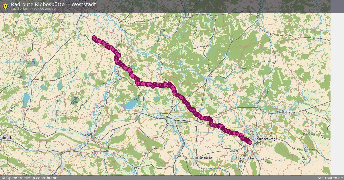 Fahrradroute Ribbesbüttel – Weststadt (30 km) – Rad-Routen.de